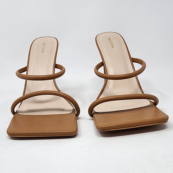 PRETTYLITTLETHING Heels Women 7 Tan Extreme Square Toe Tan Twin Strap Sandal - Picture 4 of 9